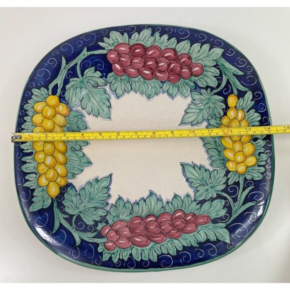 Hand-Painted 14" Square Ceramic Serving Plate With Grapes & Leaves Design - Picture 8 of 11